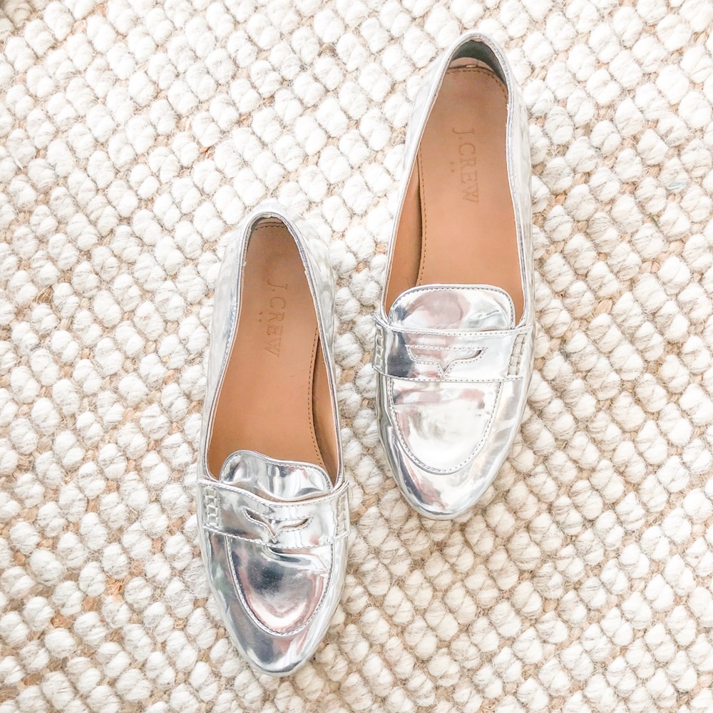 J. Crew silver loafers